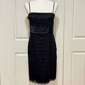Vintage Anne Klein NY Black Lace Silk Empire Sheath Cocktail Dress 10